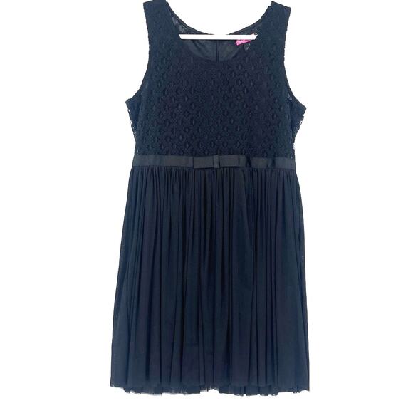 Say What? Y2K Lace Fit & Flare Dress Sz L Coquette Pleats Bow Ballet Soft Girl - Picture 1 of 11